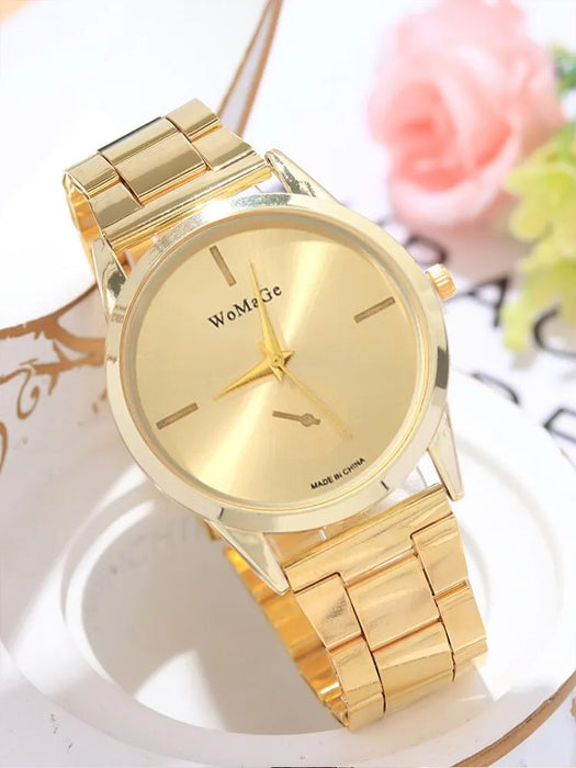 5pcs Women’s Fashion Simple Gold Steel Band Quartz Watch