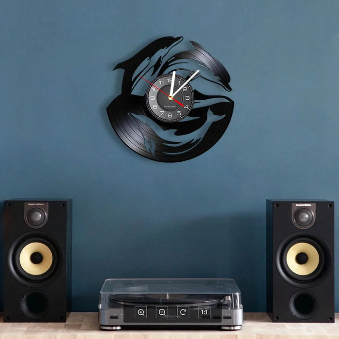 Underwater Dolphin Vinyl Record Wall Clock