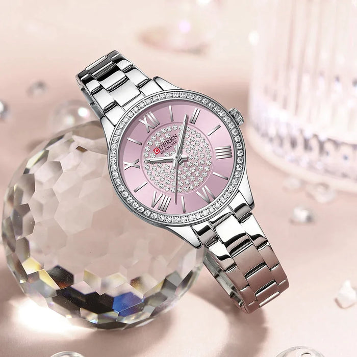 Rhinestones Charming Quartz Stainless Steel Luminous Hands Wristwatches For Women