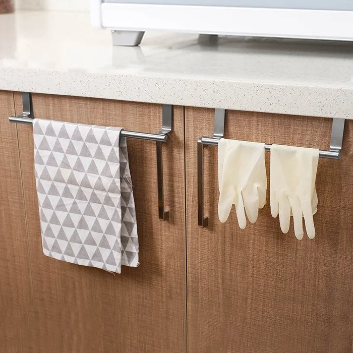 Stainless Steel Over Door Towel Rack Bathroom Kitchen Cabinet Holder