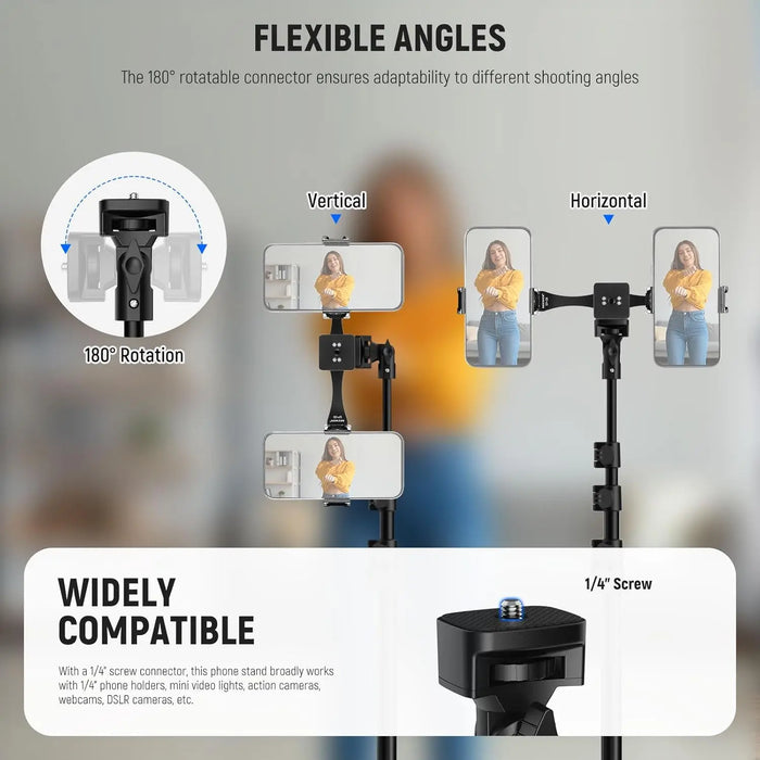 18 61 Phone Tripod & Selfie Stick With 360° Dual Holder For Video Recording & Teleprompter