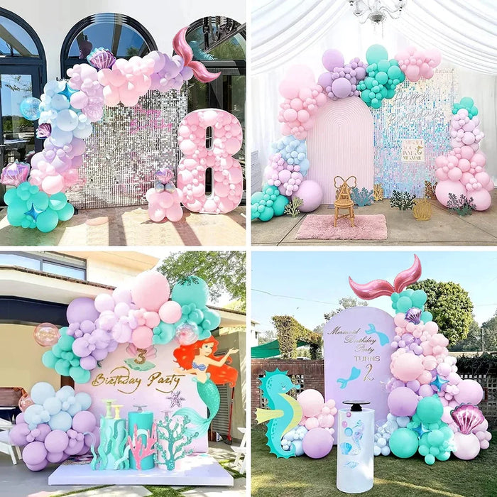 123 Pcs Mermaid Princess Balloon Sets， For Birthdays Pool Beach Parties Anniversaries Graduation Ceremonies Summer Decorations