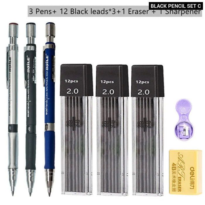 2.0Mm Mechanical Pencil Set With 2B Lead Refill For Writing Sketching And Drawing