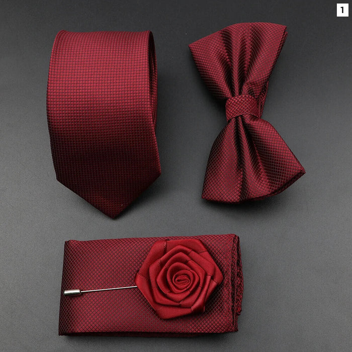 Plaid Necktie Set Red Blue Black Formal Wedding Business Groom Tie Handkerchief Cufflinks