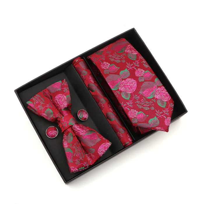 Red Floral Tie Set For Business And Weddings