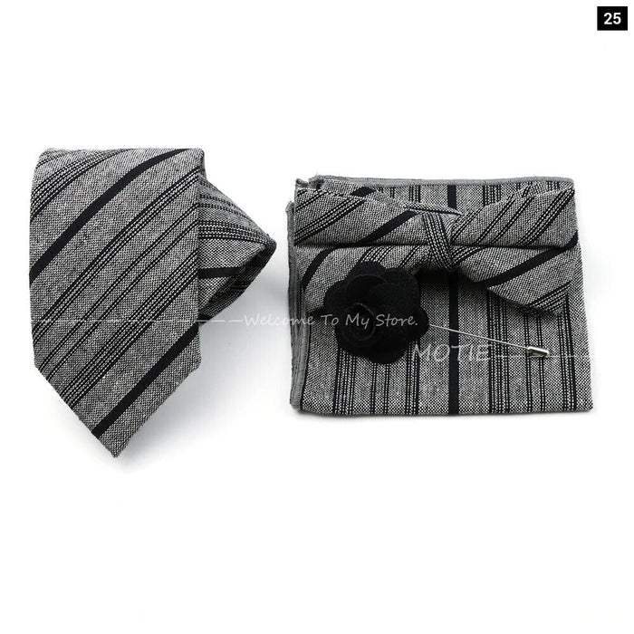 Classic Cotton Striped Necktie Set For Groom Business Or Wedding