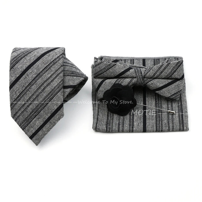 Classic Cotton Striped Necktie Set For Groom Business Or Wedding