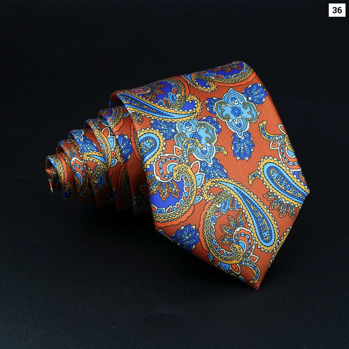 Mens Silk Tie 7.5Cm Blue Paisley Floral For Weddings And Work