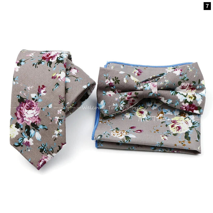 Floral Tie And Handkerchief Set For Business And Weddings