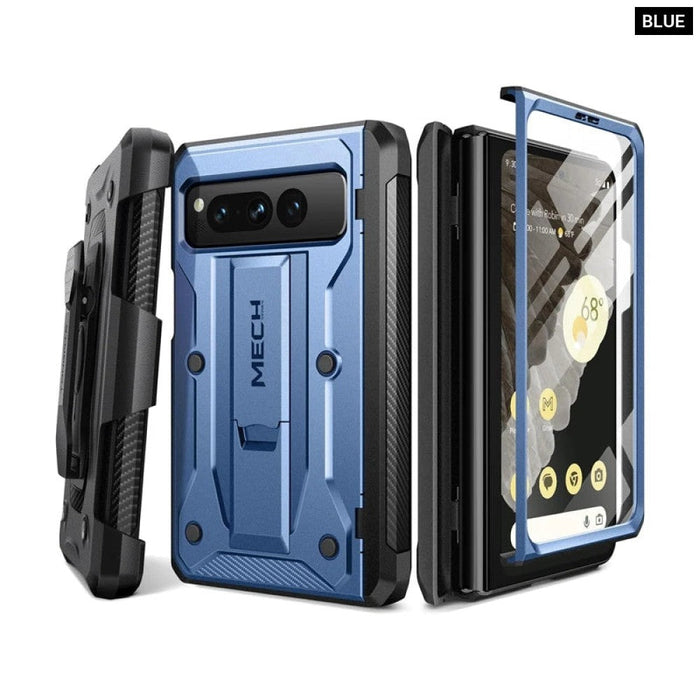 For Google Pixel Fold Military Grade Shockproof Rugged Phone Case With Screen Protector Hinge Protection Kickstand And Belt Clip