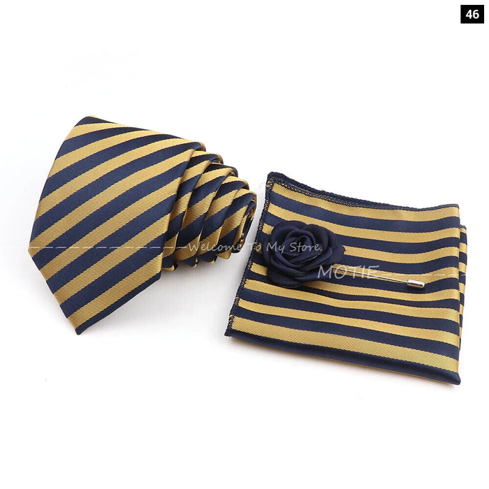 Blue Striped Tie Set For Weddings And Parties