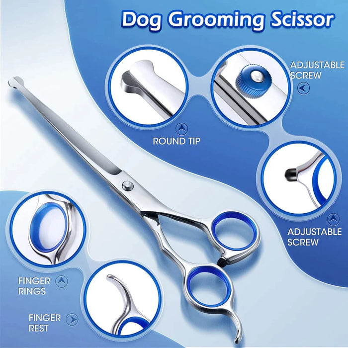 Dog Grooming Scissors Kit Round Tip Stainless Steel Shears Comb Set