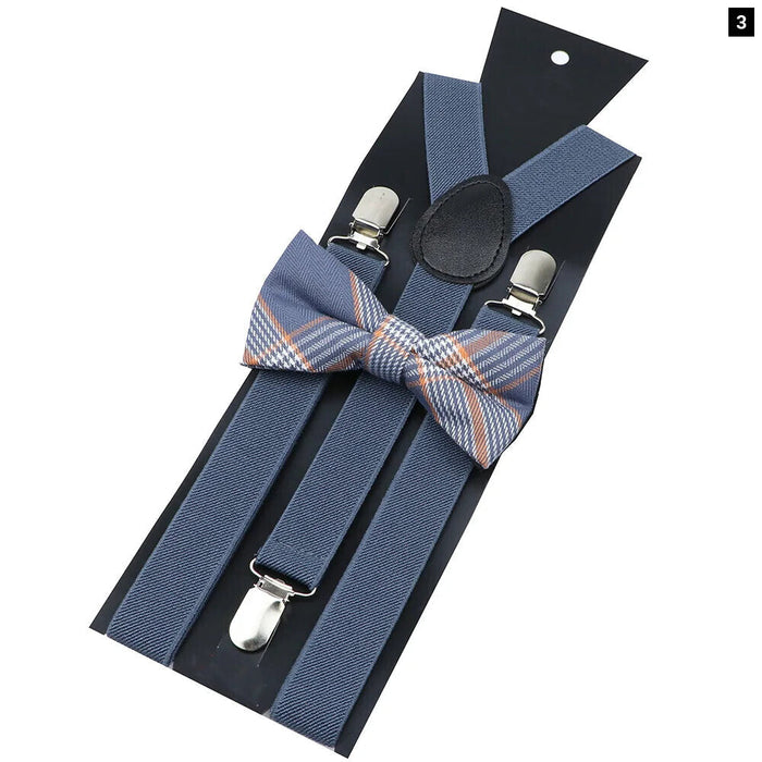 Cotton Plaid Bowtie Suspenders Set For Weddings