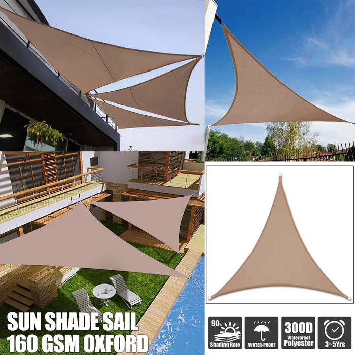 Khaki Regular Triangle Shade Sail Waterproof Polyester Awning Outdoor Sun Shelter Garden Camping 185Gsm