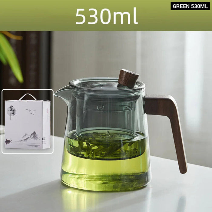 530Ml Retro Glass Teapot Set With Wood Handle And Filter For Tea Ceremony