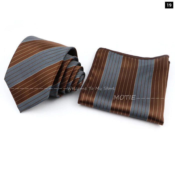 Grey Blue Striped Tie Set For Weddings And Daily Wear