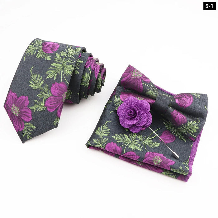 Flower Pattern Ties And Handkerchief Set For Weddings And Business