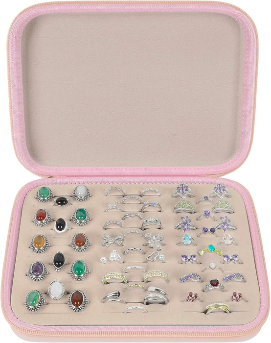 42 Slot Ring Organizer Storage Case Jewelry Display Box For 50 Rings Earrings