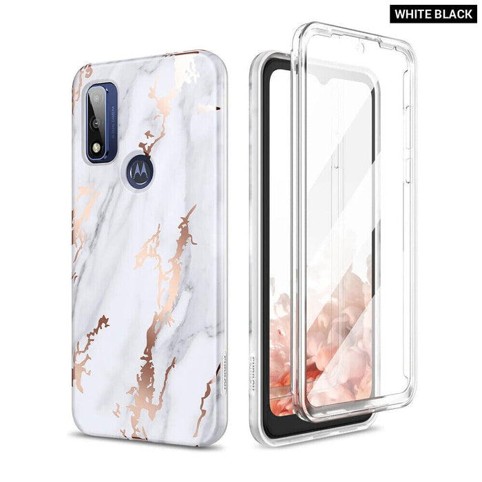 Shockproof Marble Phone Case For Motorola G Pure Full Body Protection With Built In Screen Protector