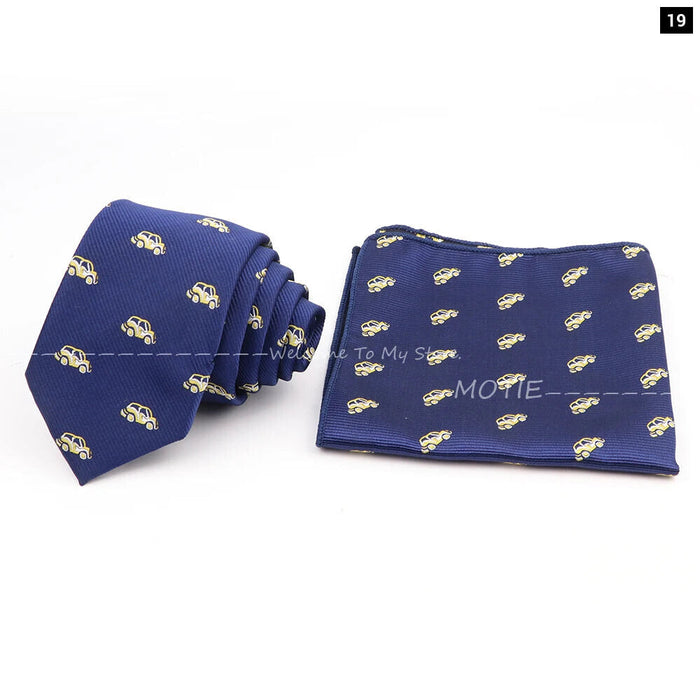 Cartoon Insect Tie Set Blue Bowtie Handkerchief Necktie For Men Business Party Casual Wear Gift