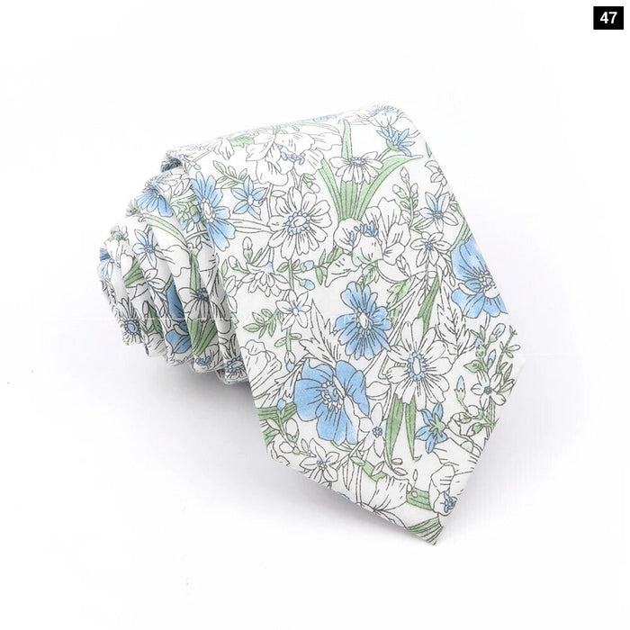 Blue Floral Cotton Ties For Weddings Business And Daily Wear