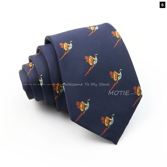 Premium Animal Neckties For Men Black Duck And Chicken Design