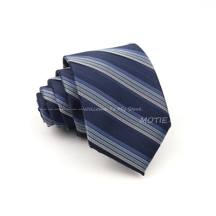 Deep Blue Striped Polyester Neckties For Business Weddings And Daily Wear