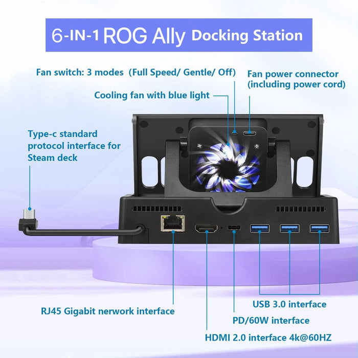 Asus Rog Ally Docking Station With Cooling Fan Hdmi 2.0 4k