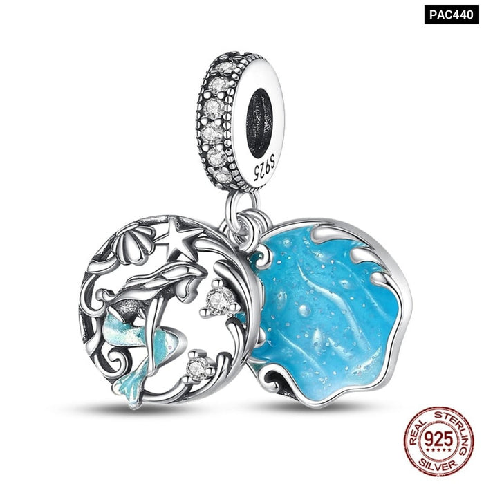 925 Sterling Silver Ocean Series Turtle Crab Mermaid Charms Beads Fit Original Pandora Bracelets Bangles Jewelrys