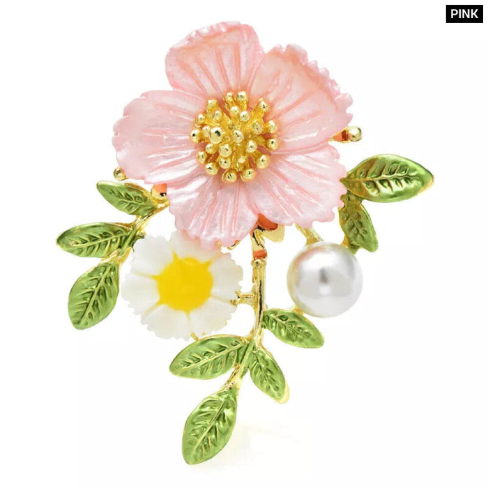 Sakura Flower Brooch Enamel Pearl Romantic Peach Blossom Party