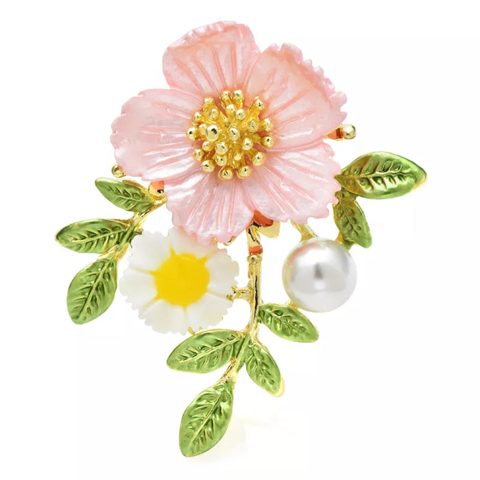 Sakura Flower Brooch Enamel Pearl Romantic Peach Blossom Party