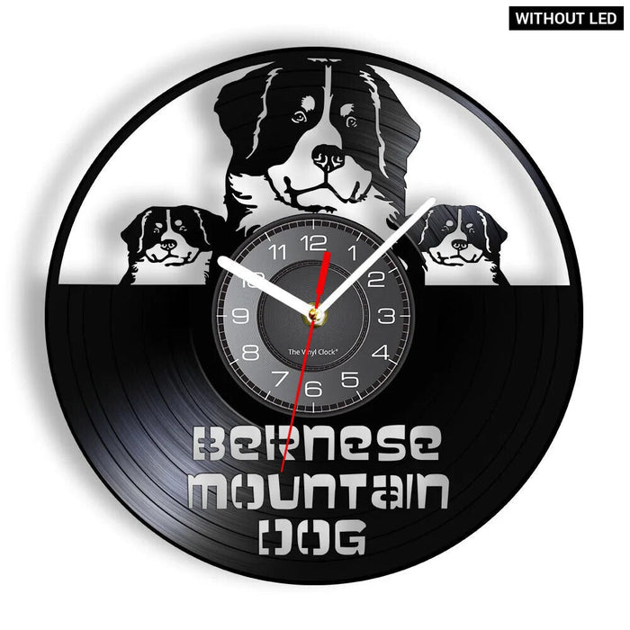 Berner Sennenhund Vinyl Record Wall Clock With Led Night Light