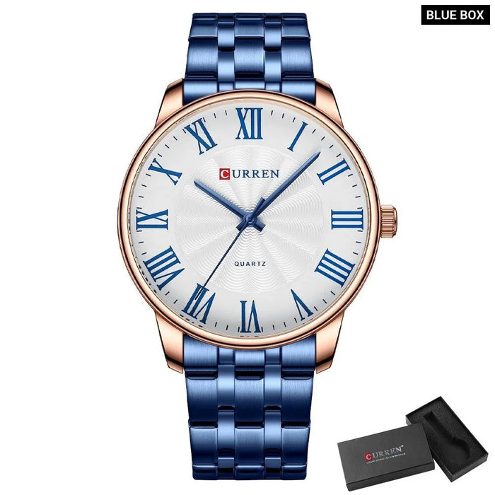 Brand Mens Watches Casual Business Quartz Wristwatches With Roman Numbers Style Stainless Steel Clock