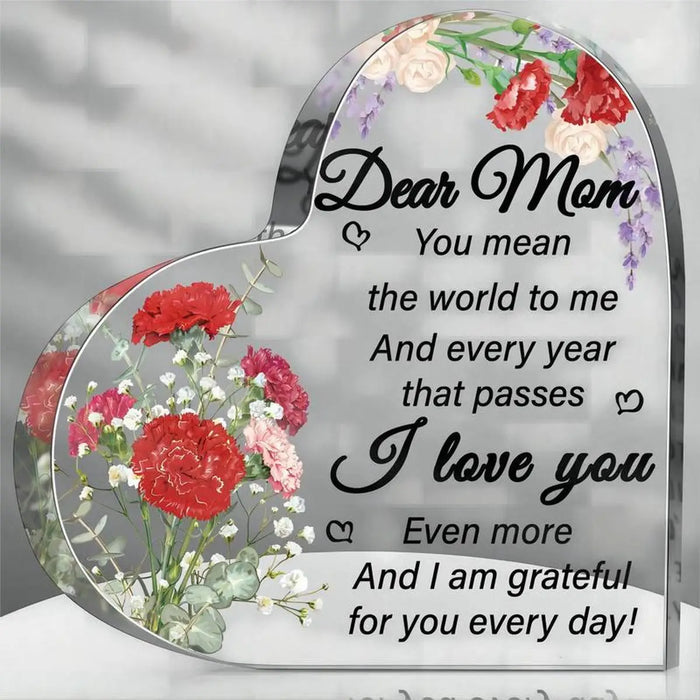 Romantic Flower Design For Mom Heart Shaped Acrylic Plaque