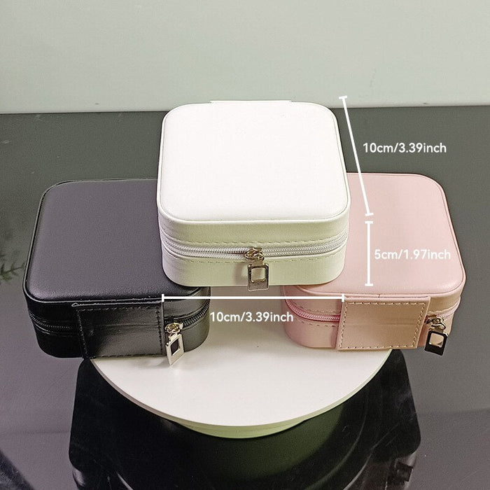 Solid Colour Jewelry Organizer Leather Square Small Round Box Ring Earrings Portable Travel Jewelry Storage Bag