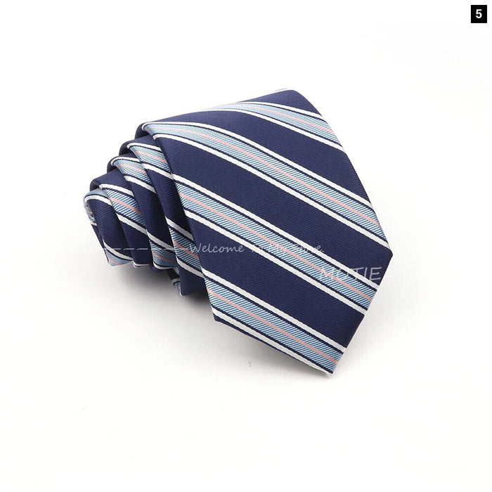 Deep Blue Striped Polyester Neckties For Business Weddings And Daily Wear