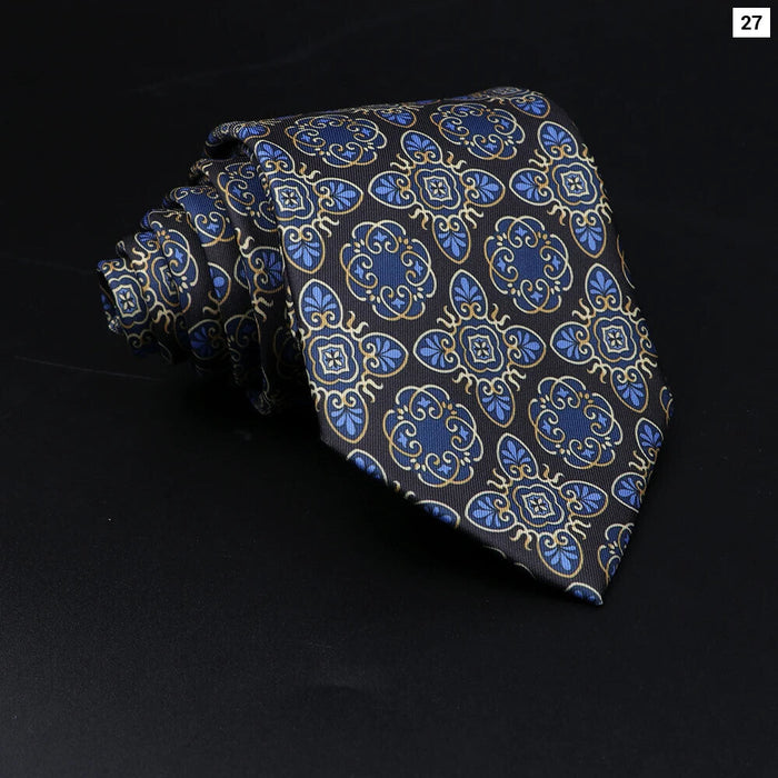 Mens Silk Tie 8.5Cm Plaid Dots Blue Green For Weddings And Parties