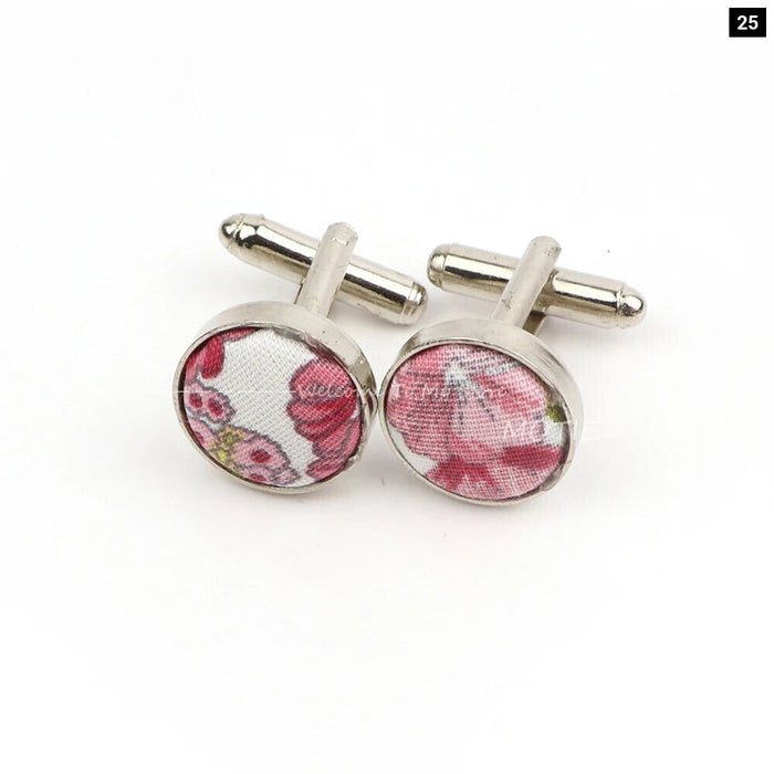 Floral Pattern Cufflinks Mens Classic White Metal Accessory