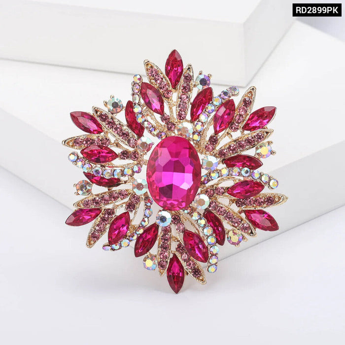 Luxury Women Brooch Sparkling Glass Big Flowers Pin In 6