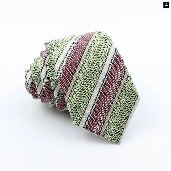 Handmade Mens Striped Ties 6Cm Linen Skinny Neck Tie Red Green Blue Casual Gift