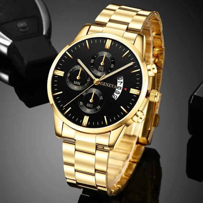 Fashion Men Gold Stainless Steel Watch Luxury Calendar Quartz Wrist Watch Mens Business Watches for Man Clock