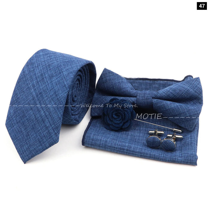 27 Colour Tie Set Classic Cotton Pocket Square Cufflink And Bowtie For Mens Wedding Party Accessories