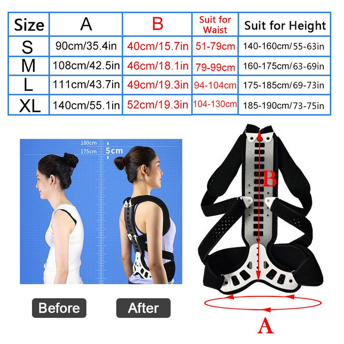 Metal Full Back Brace Posture Corrector Straightener For Pain Relief