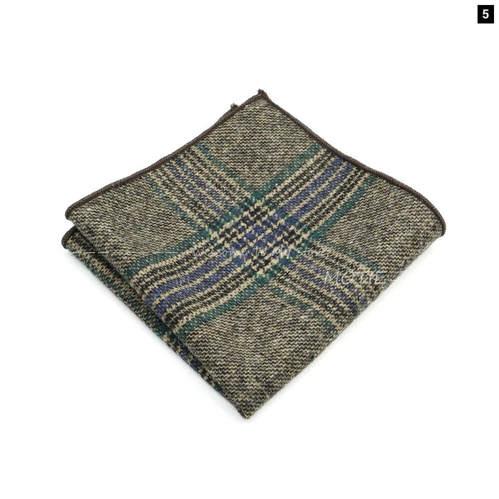 Classic Plaid Striped Pocket Square Mens Wool Handkerchief In Brown Grey For Weddings And Gifts