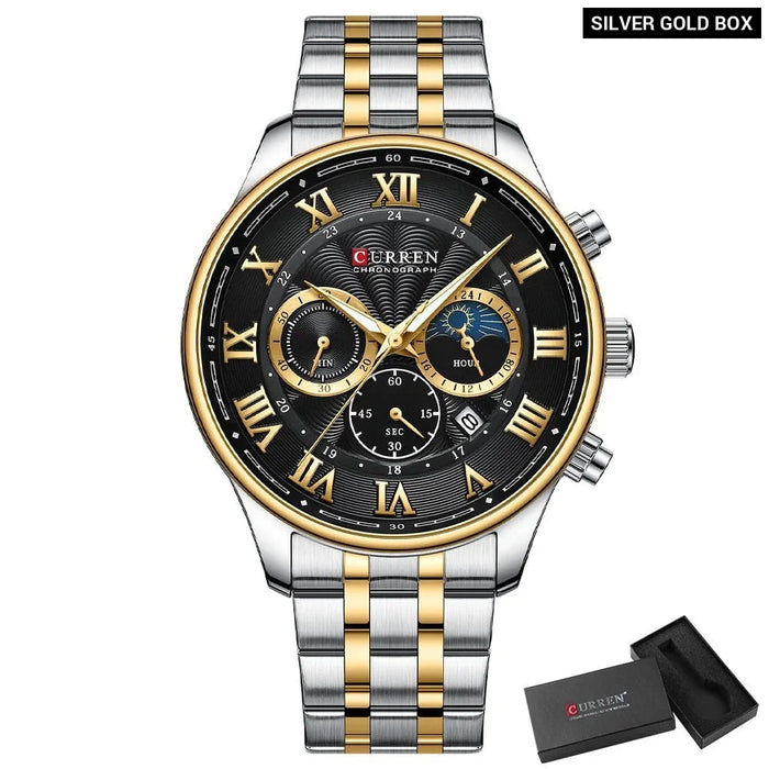 Stainless Steel Men Sports Chronograph Wristwatches With Auto Date