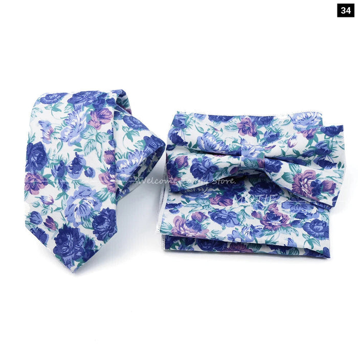 Floral Tie And Handkerchief Set For Business And Weddings