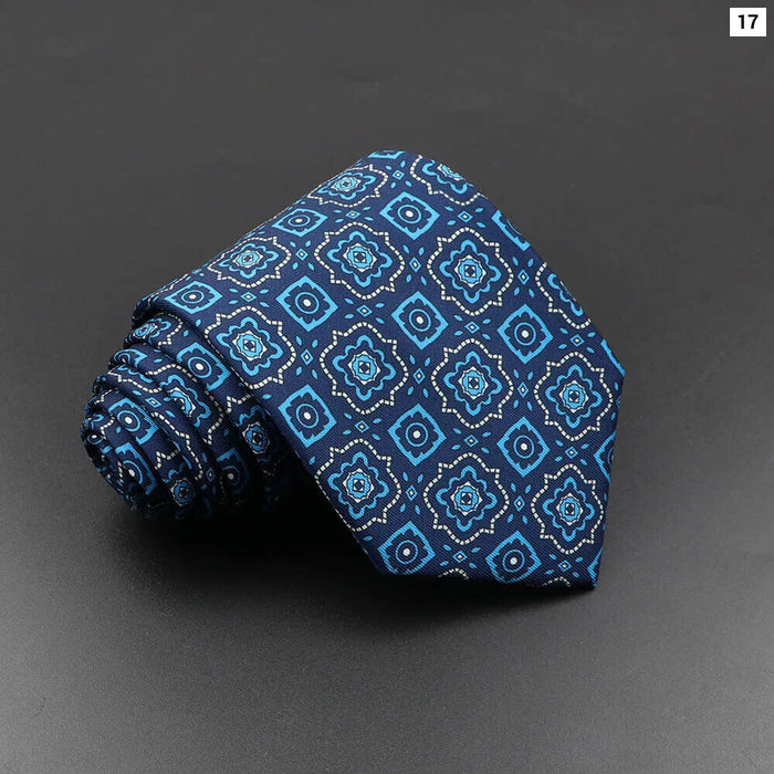 Silk Tie For Men 7.5Cm Soft Novelty Necktie In Blue Green And Orange Dot And Floral Design For Weddings And Business Gift Idea