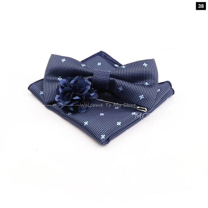 Blue Paisley Bowtie Set Polyester Skinny Pocket Square