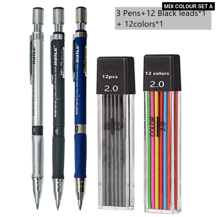 2.0Mm Mechanical Pencil Set With 2B Lead Refill For Writing Sketching And Drawing