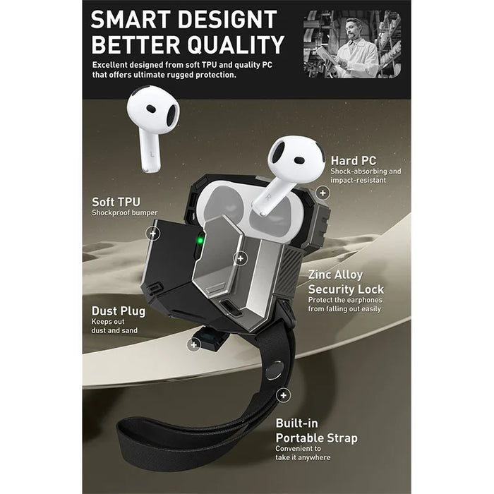 For Apple Airpods 4 (4Th Gen) Matrix Magnetic Automatic Lock Military Protective Case With Lanyard